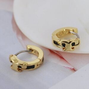 NWOT Tory Burch Gold, Black Small Sheriff T Huggie Hoop Earring’s